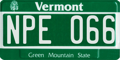 VT license plate NPE066