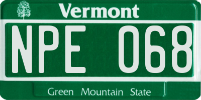 VT license plate NPE068