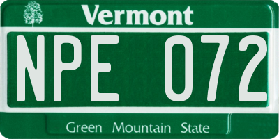 VT license plate NPE072