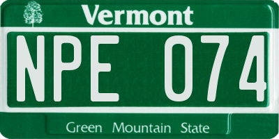 VT license plate NPE074