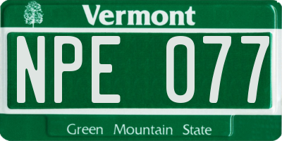 VT license plate NPE077