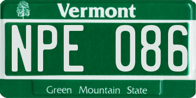 VT license plate NPE086