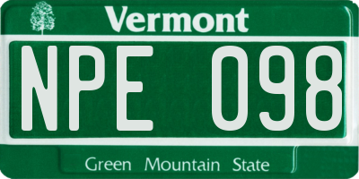 VT license plate NPE098