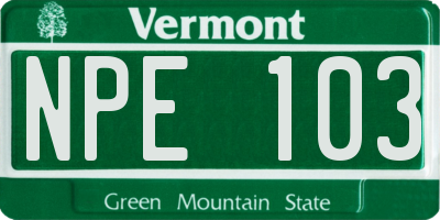 VT license plate NPE103