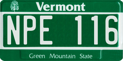 VT license plate NPE116