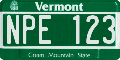 VT license plate NPE123