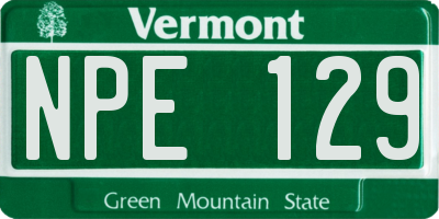 VT license plate NPE129