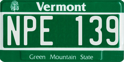 VT license plate NPE139