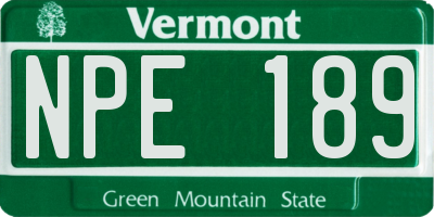 VT license plate NPE189
