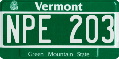 VT license plate NPE203