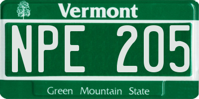 VT license plate NPE205