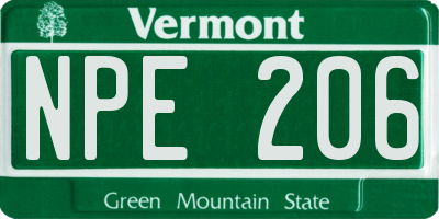 VT license plate NPE206