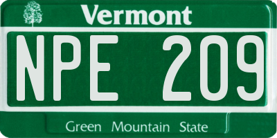 VT license plate NPE209