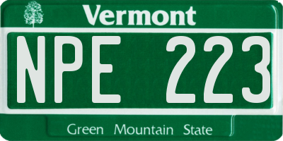 VT license plate NPE223