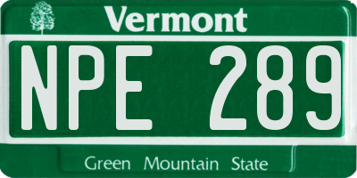 VT license plate NPE289
