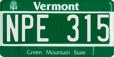 VT license plate NPE315