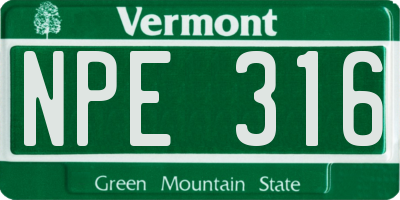 VT license plate NPE316