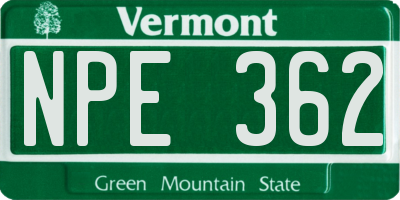 VT license plate NPE362