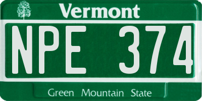 VT license plate NPE374