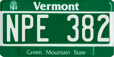 VT license plate NPE382