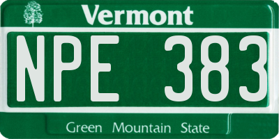 VT license plate NPE383