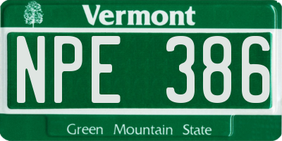 VT license plate NPE386