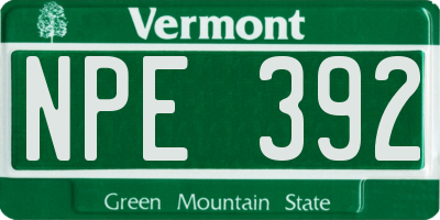 VT license plate NPE392