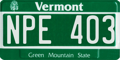 VT license plate NPE403