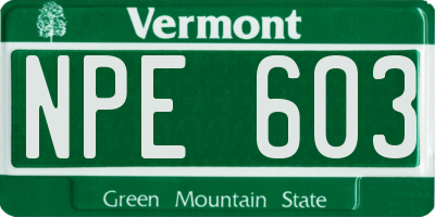 VT license plate NPE603