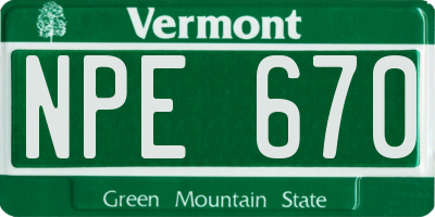 VT license plate NPE670