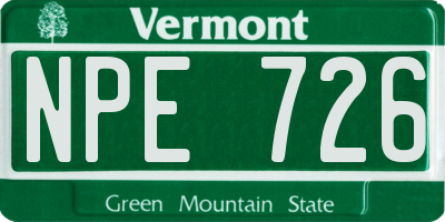 VT license plate NPE726