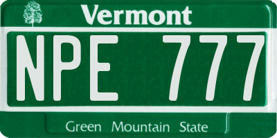 VT license plate NPE777