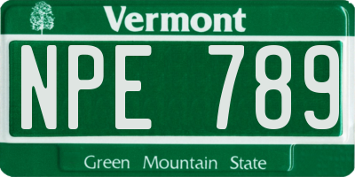 VT license plate NPE789