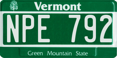 VT license plate NPE792