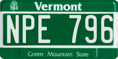 VT license plate NPE796