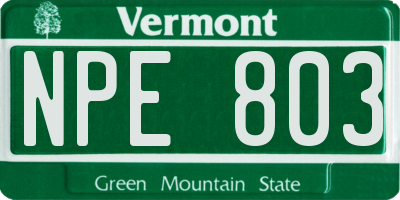 VT license plate NPE803