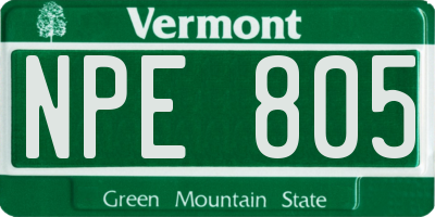 VT license plate NPE805