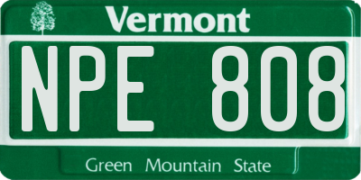 VT license plate NPE808