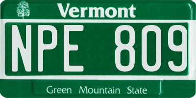VT license plate NPE809