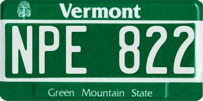 VT license plate NPE822