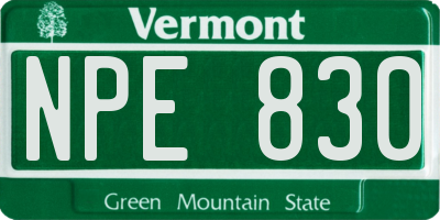 VT license plate NPE830