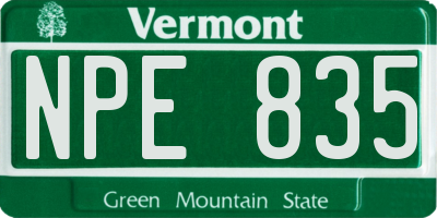 VT license plate NPE835