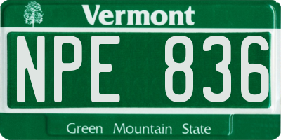VT license plate NPE836