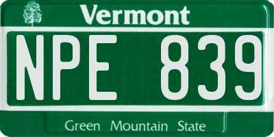 VT license plate NPE839