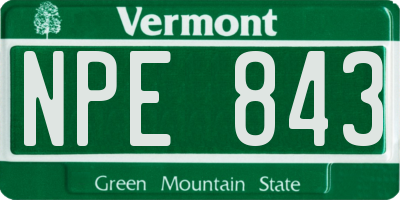 VT license plate NPE843