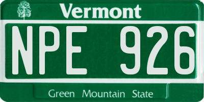 VT license plate NPE926
