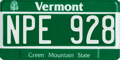 VT license plate NPE928