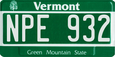 VT license plate NPE932