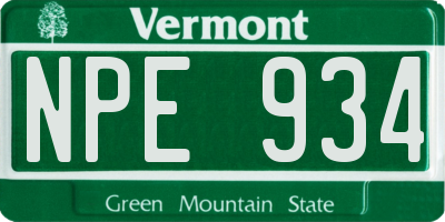 VT license plate NPE934