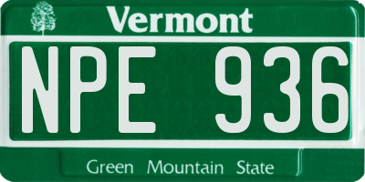 VT license plate NPE936